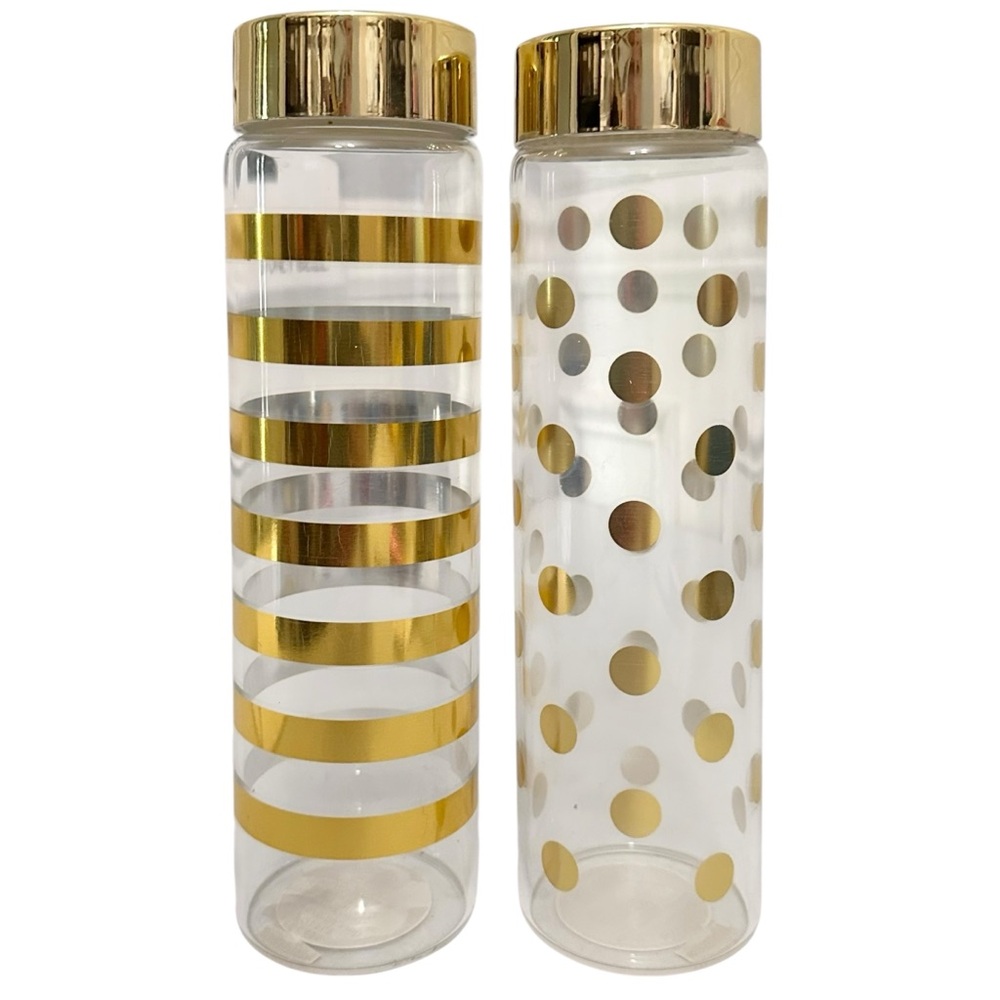 Walgreens x2 Bottles 24oz Glass Gold Stripes Dots